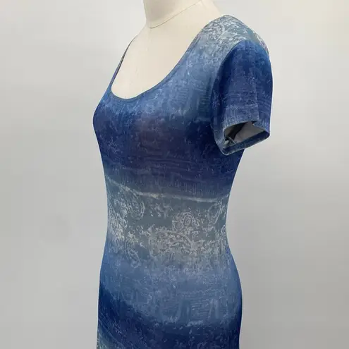 Vintage 90s All That Jazz Maxi Dress Ombre Paisley Print Short Sleeve Blue Small