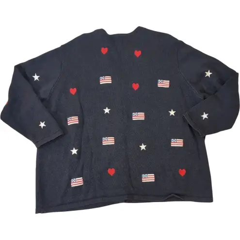Quacker Factory  Womens Patriotic Cardigan Sweater 3X Teacher Flags Hearts Stars