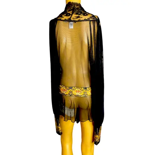 Michal Negrin Sheer Lace & Embroidered Blouse with
Swarovski Crystals size XXL Black