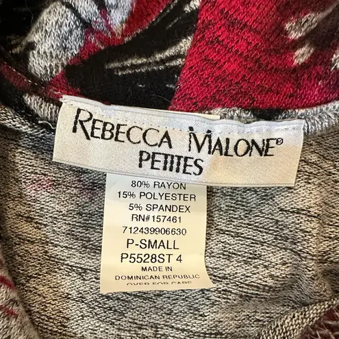 Rebecca Malone Cozy Crimson Bloom Cowl Neck Top Gray Floral Sparkle Holiday Vibes Petite S