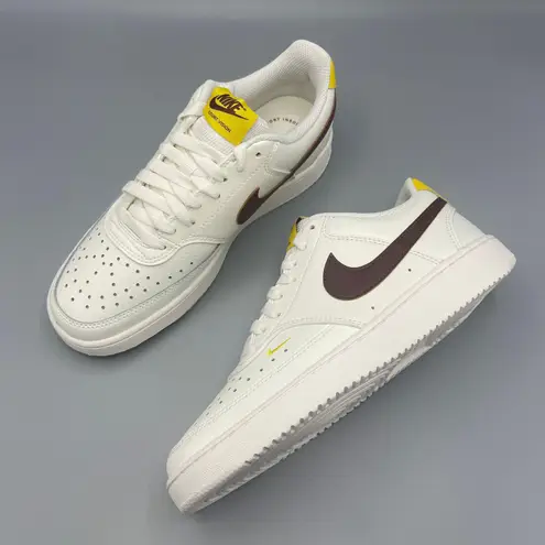 Nike Chic and Comfortable:  Women's Court Vision Low - Sail/Yellow/Brown Size 6.5