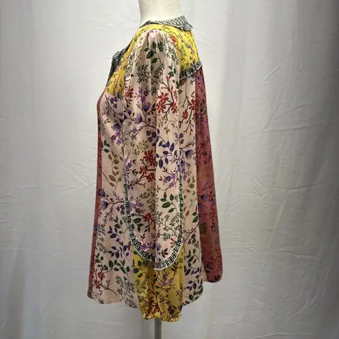 Sundance Womens Long Sleeve Botanical Boho Patchwork Floral Blouse Size XL
