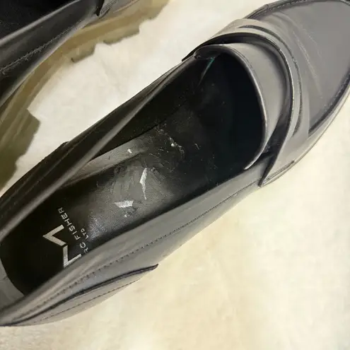Marc Fisher 9.5 Leather Mllatika Platform Loafers Black Goth Wednesday Halloween