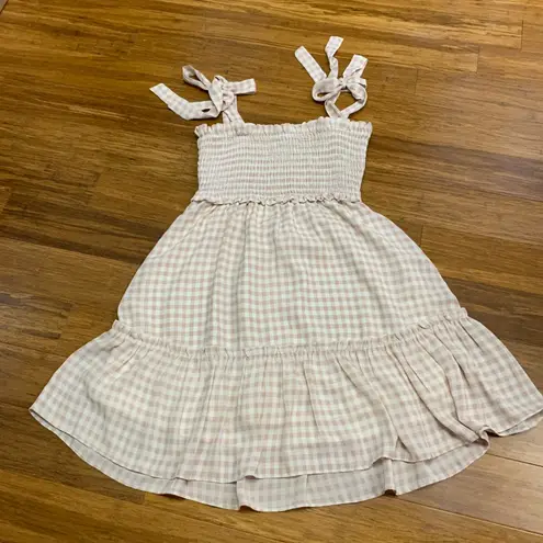 Altar'd State Gingham Smocked Tiered Sundress Tie Strap Pink White Women Size S