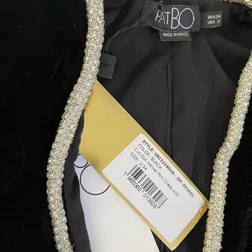 PatBO Cut Out Mini Dress With Rhinestone Trim in Black Black Size 2