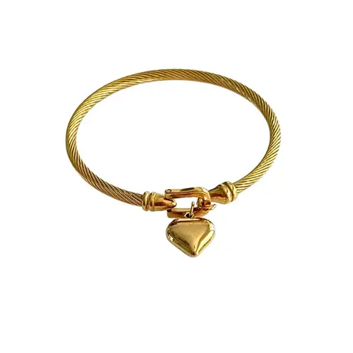 Gold bangle non tarnish with heart charm