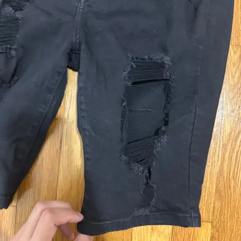 Encore Sz Large Juniors Stretchy Black Distressed Bermuda Shorts Jeans Destroyed