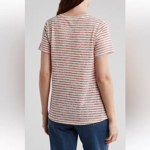 Caslon  Twist Hem V-Neck T-Shirt SMALL Rust Clay Stripe