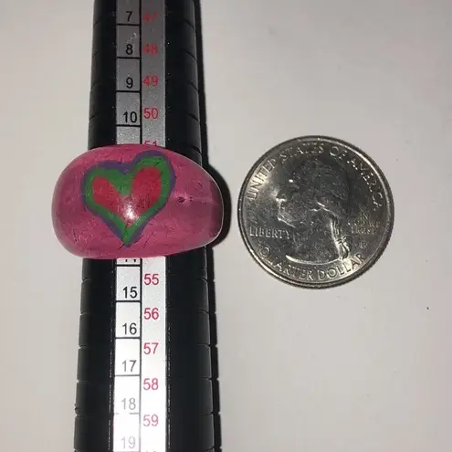 Size 6.5 Pink & Red Resin/Plastic Boho Dome Heart Ring
