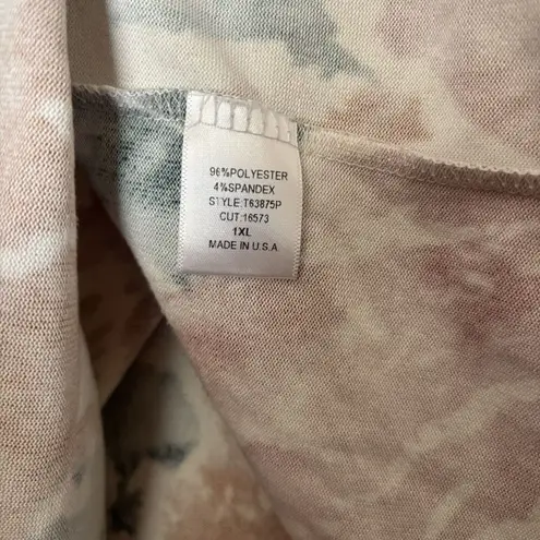 Oddi Top Womens 1XL Multicolor Tie Dye Boho Print Stretch Balloon Sleeves Blouse