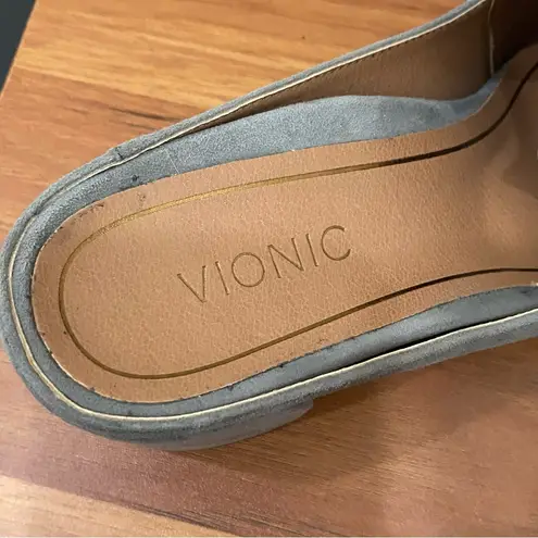 Vionic Plaza Presley Bow Gray Suede Heeled Mules Slip On Women’s Shoes Size 7.5