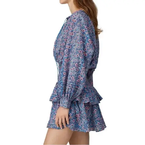 Cleobella Bianca Long Sleeve Mini Dress Floral Pattern Ruffles Blue Pink Flowers