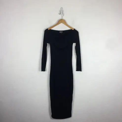 SER.O.YA Irene Black Off Shoulder Cut Out Bodycon Midi Dress Small Emo Goth