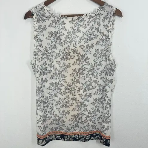 Garnet Hill Floral Print Silk Sleeveless Tank Top Blouse White Yellow Size 16