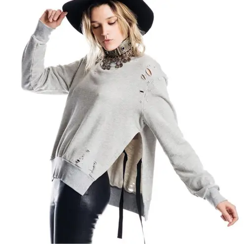 Pam & Gela Juicy Couture Distressed Tie Side V Neck Sweatshirt Oversized Small