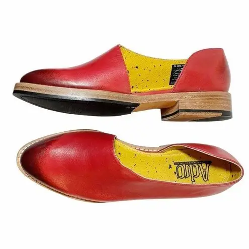Adro Artisan Dover Flat Red Distressed Leather Side Cutout Slip On Size 7 NEW