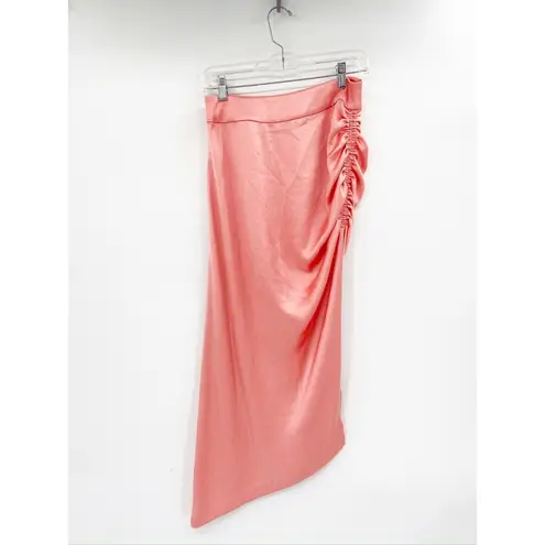 Smythe Rose Pink Asymmetric Satin Ruched Midi Skirt Size 6