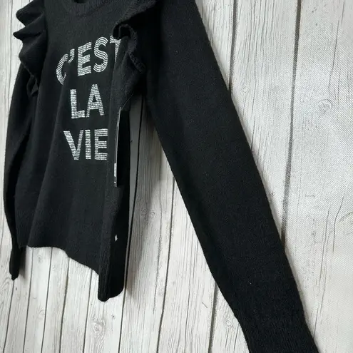 Karl Lagerfeld Sweater Women’s Size Small Black Ruffle “C’est La Vie” NWT