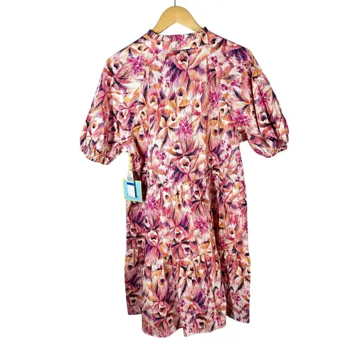 CeCe Tiered Floral Short Babydoll Dress Pink Puff Sleeve Party Size XL