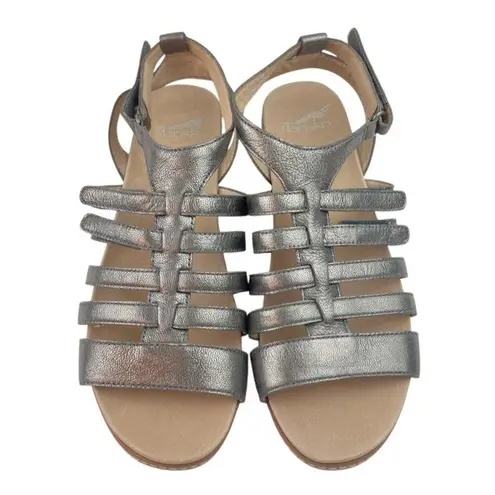 Dansko * Athena Sandals Womens 39 Silver Metallic Strappy Comfort Resort Travel