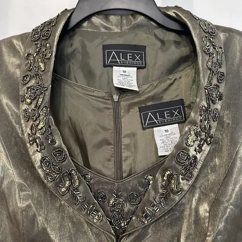Alex Evenings Women's 10 Maxi Dress W/ Jacket Green Beaded Set Formal Metallic