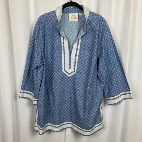 NicoBlu Cotton Capri Tunic in Blue Vietre Porcelain Print Sz.2X