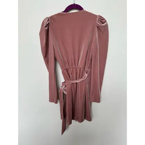 Lush Clothing Lush Cosmo Please Velvet Wrap Mini Dress V Neck Dusty Pink Women's XS NWT