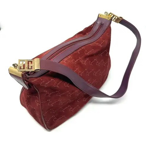 Givenchy Vintage Burgundy Suede Shoulder Bag – Gold Logo, Rare 90s Style