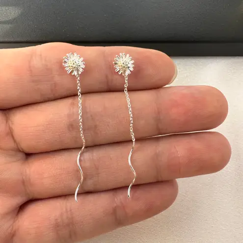 Elegant Flower Chain Dangle Threader Earrings for Women Silver