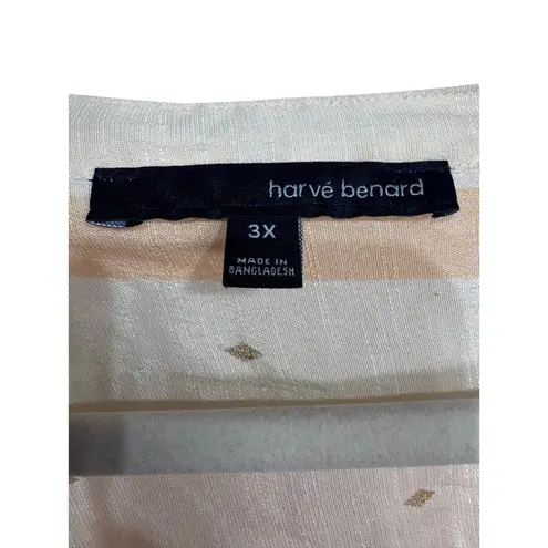 Harvé Benard Harve Benard White Orange Striped Gold Geo Tie Hem Long Sleeve Blouse Size 3X