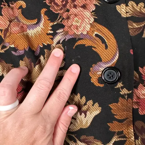 Briggs New York Vtg Womens PL Button Up Black Floral Fall Shirt Long Sleeve