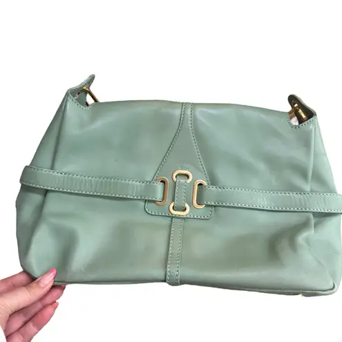 Jimmy Choo Tulita Shoulder Bag Sage Green Leather Chunky Buckle Front Summer