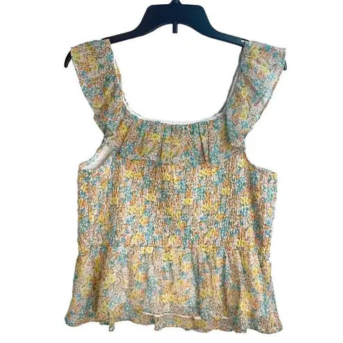 LC Lauren Conrad New  Women's Colorful Floral Print Smocked Tank Top Size XL