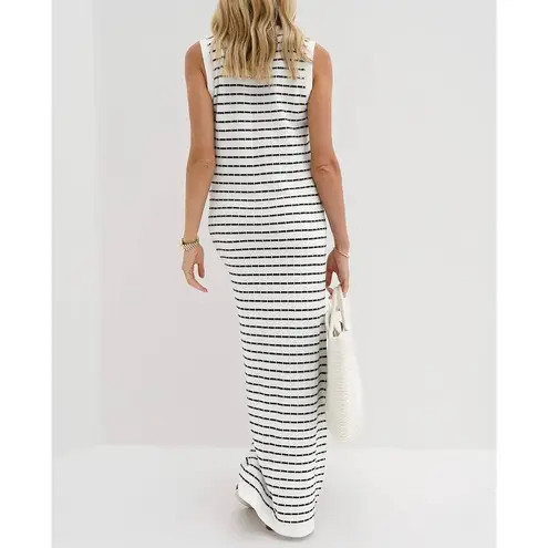 Commense Old Money Striped Metal Button Sleeveless Maxi Sweater Dress S NWT