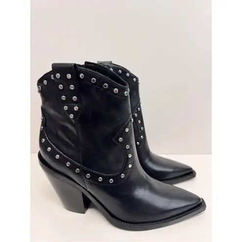 Arezzo Boots Size 10B Black Leather Block Heel Studded Booties Side Zip NEW Black
