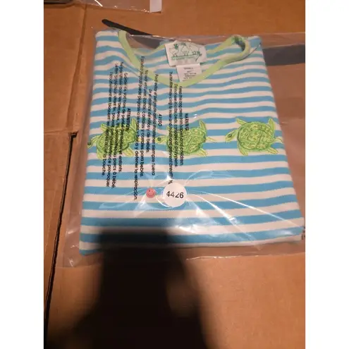 Quacker Factory Embroidered Turtle Shirt, Women's Small Blue Blouse, 3/4 Sleeves