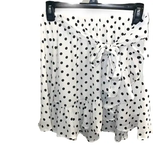 White Birch NWT Polka-Dots Wrap Mini Skirt Women Small Retro Classic Ruffles Bow