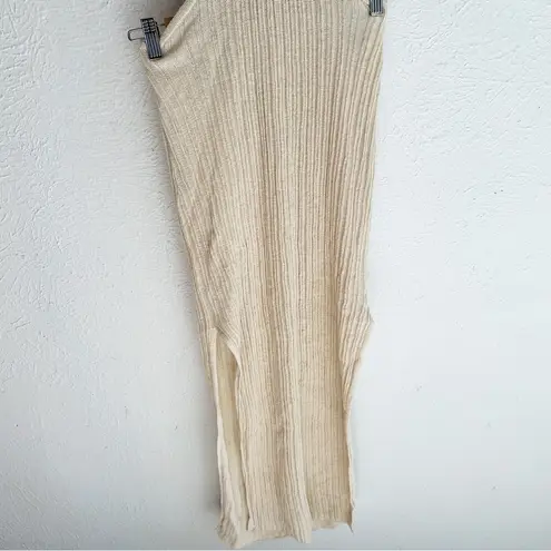 L'Academie Magnolia Linen Midi Dress in Tan Halter Open Back Sz Small