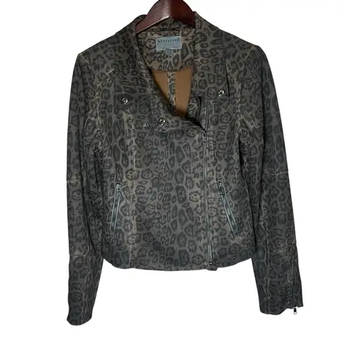 MARRAKECH Marni Leopard Moto Jacket Faux Suede Leather Brown Sz M Anthropologie Size M