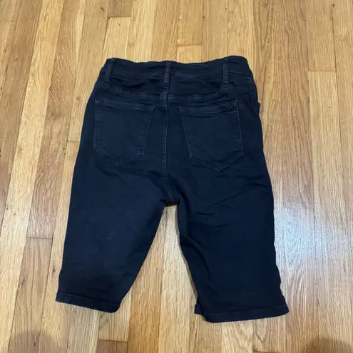 Encore Sz Large Juniors Stretchy Black Distressed Bermuda Shorts Jeans Destroyed