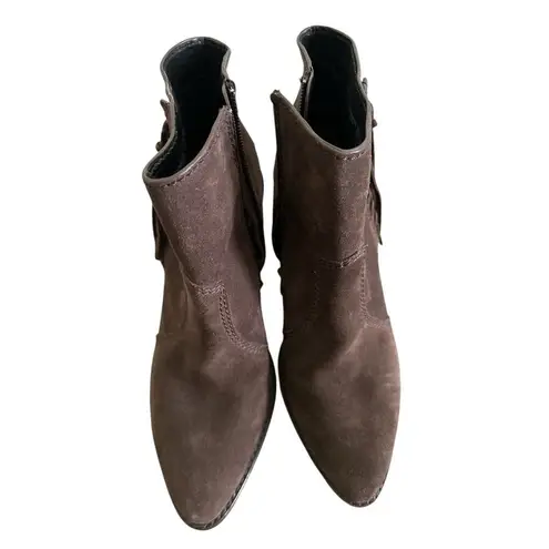 Coach  westyn fringe luxury suede zip up hulled booty chest nut Size 9.5