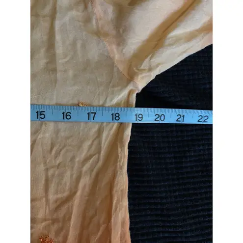 Fashion Magazine Magazine Orange Blouse Size L Sheer Long Sleeve Chiffon Tie Neck Beads