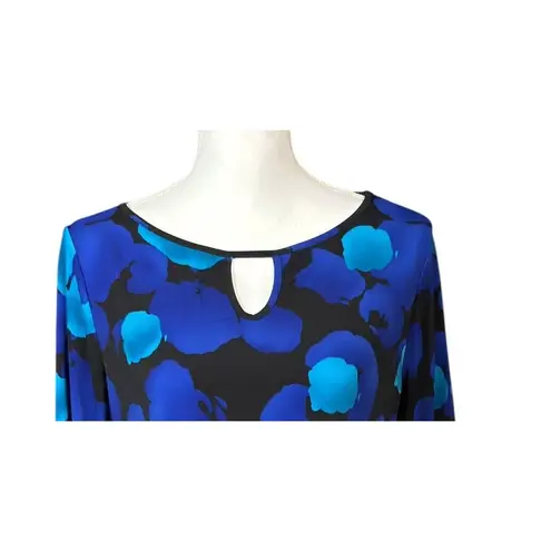 Clara Sun Woo Tunic Size Small Abstract Blue Lagenlook Artsy Work Wrinkle Free