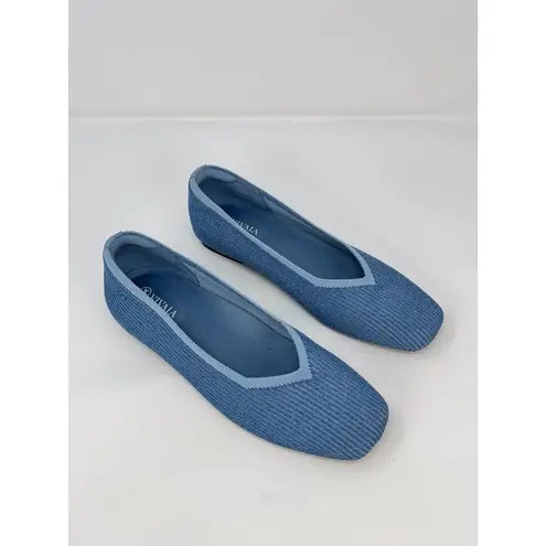 Vivaia Margot 2.0 Womens Ballet Flats Denim Blue Square V Cut Slip On 37.5 US 7