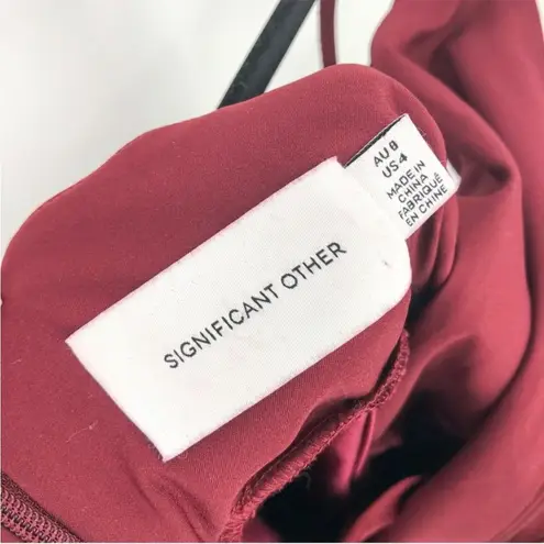 Significant Other | Revolve Elise Formal Wine Red Ruffle Satin Midi Dress 4