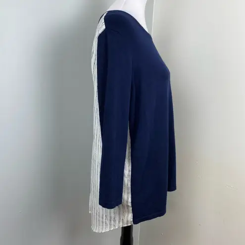 Jasmine & Juliana Navy Mixed Media Knit Sweater Polyester Blouse Top Large Blue