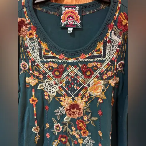 Johnny Was Los Angeles Floral Embroidered Cotton Long Sleeve Shirt Top Small