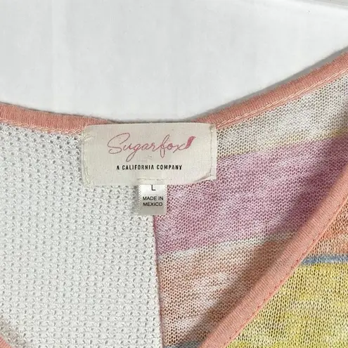 Sugarfox Large Tank Top Multi Print Color Block Knit Sleeveless Boutique 1156 Pink