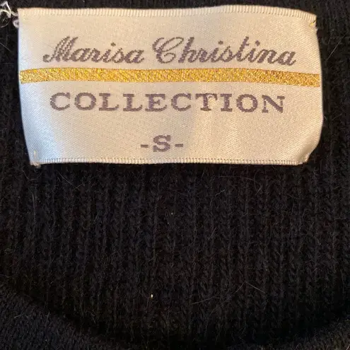 Marisa Christina Lambswool Rabbit Hair Crew Neck Gold Beaded Cardigan SMALL Black