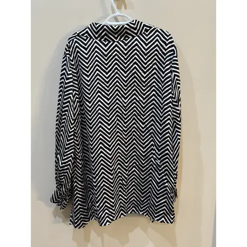 Marina Rinaldi Women Black White Printed Satin Top Size 20 Herringbone